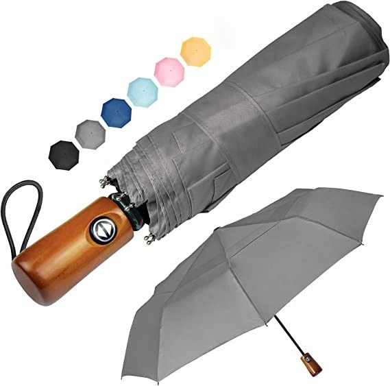 Wholesale UV Custom Logo Print Double Layer Auto Open and Close Travel Rain 3 Folding Umbrella Parapluie with Gift Box