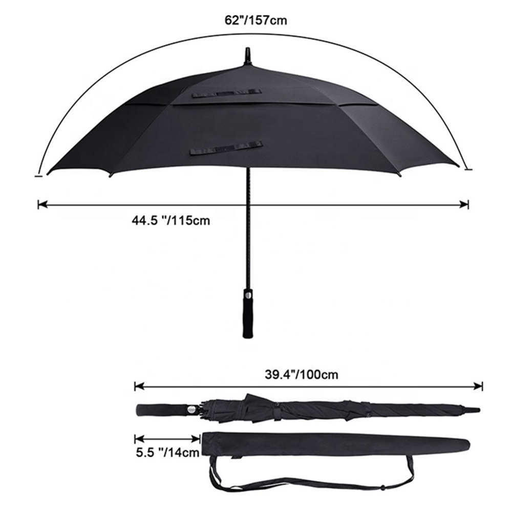 62 inch oversize outdoor golf umbrella double canopy flip proof air vent golf paraguas umbrella storm umbrella