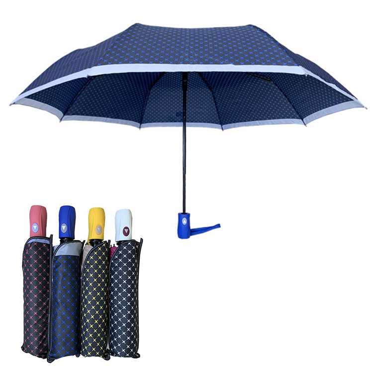 High Quality Custom Logo Fashion Star Printing Fiberglass Ribs Windproof Promotion Windproof Rain Three Foldable Umbrella