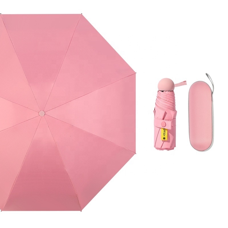 Cheap Ultra Small Custom Private Label Woman Color Windproof Parasol Mini Pocket Travel Sun Rain 5 Fold Umbrella with Case