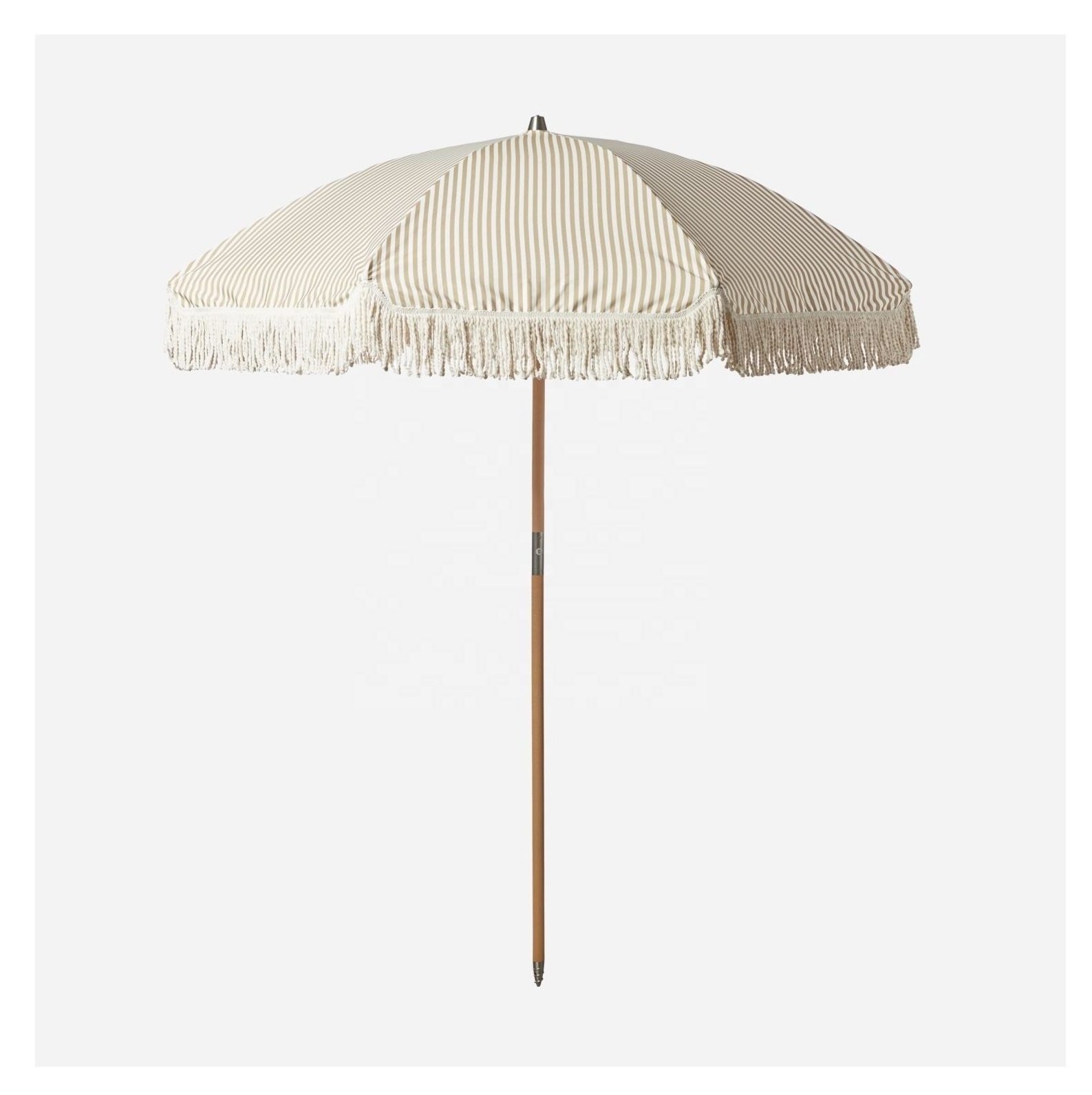 6.5ft Custom Luxury Vintage Wooden Pole Outdoor Parasol Beach Patio Umbrella with Tassels, Tassel Umbrella for Garden