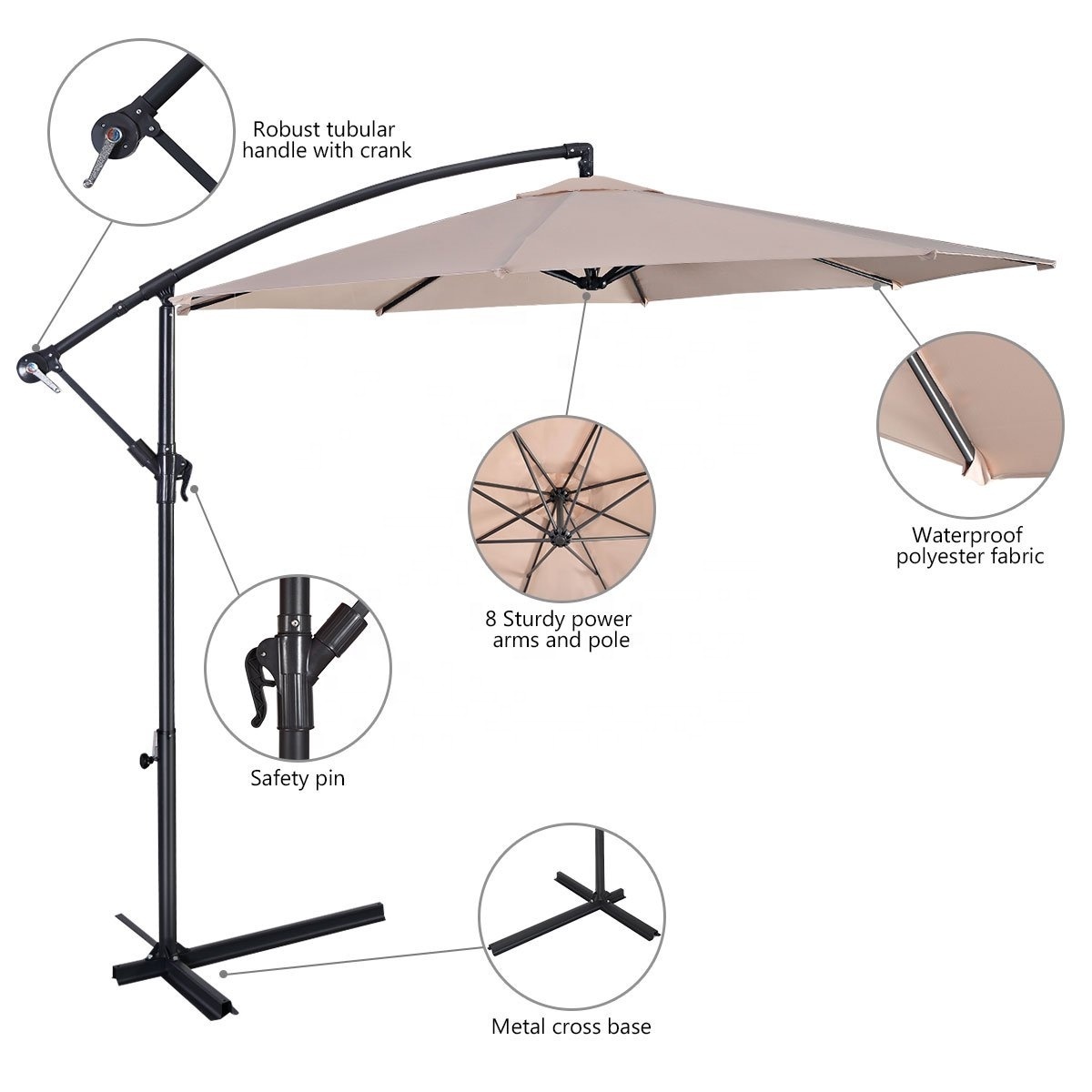 Deck Outdoor Offset Market Hanging Cantilever Umbrella with steel cross Base for Garden Backyard Pool