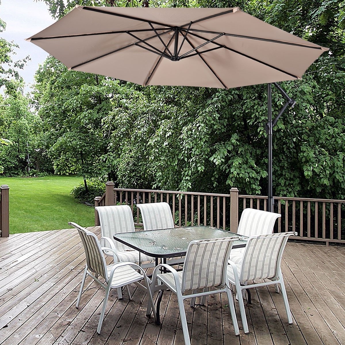 Deck Outdoor Offset Market Hanging Cantilever Umbrella with steel cross Base for Garden Backyard Pool