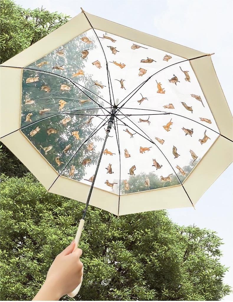 Cat Dog Promotional Manufacturers Walking-stick Straight  Cheap POE Umbrellas for Rain, regenschirm