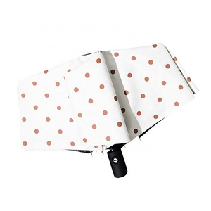 Promotional Modern  Classic Polka Dot Vinyl Sunny and Rainy Parasol Three Folding Umbrella,Sombrillas