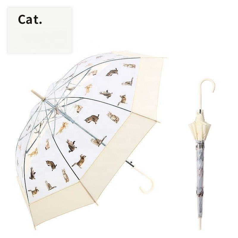 Japanese cute little fresh cat and dog transparent promotional umbrellas for the rain waterproof