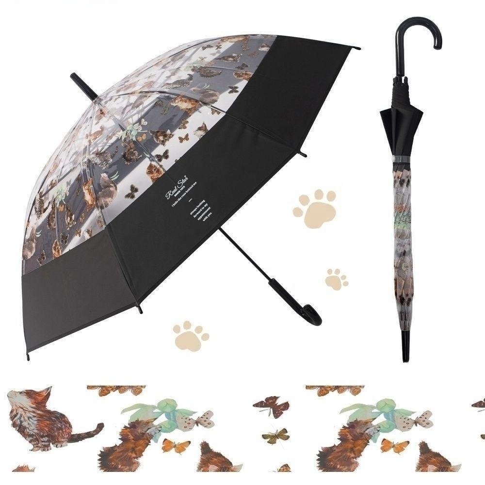 Japanese cute little fresh cat and dog transparent promotional umbrellas for the rain waterproof