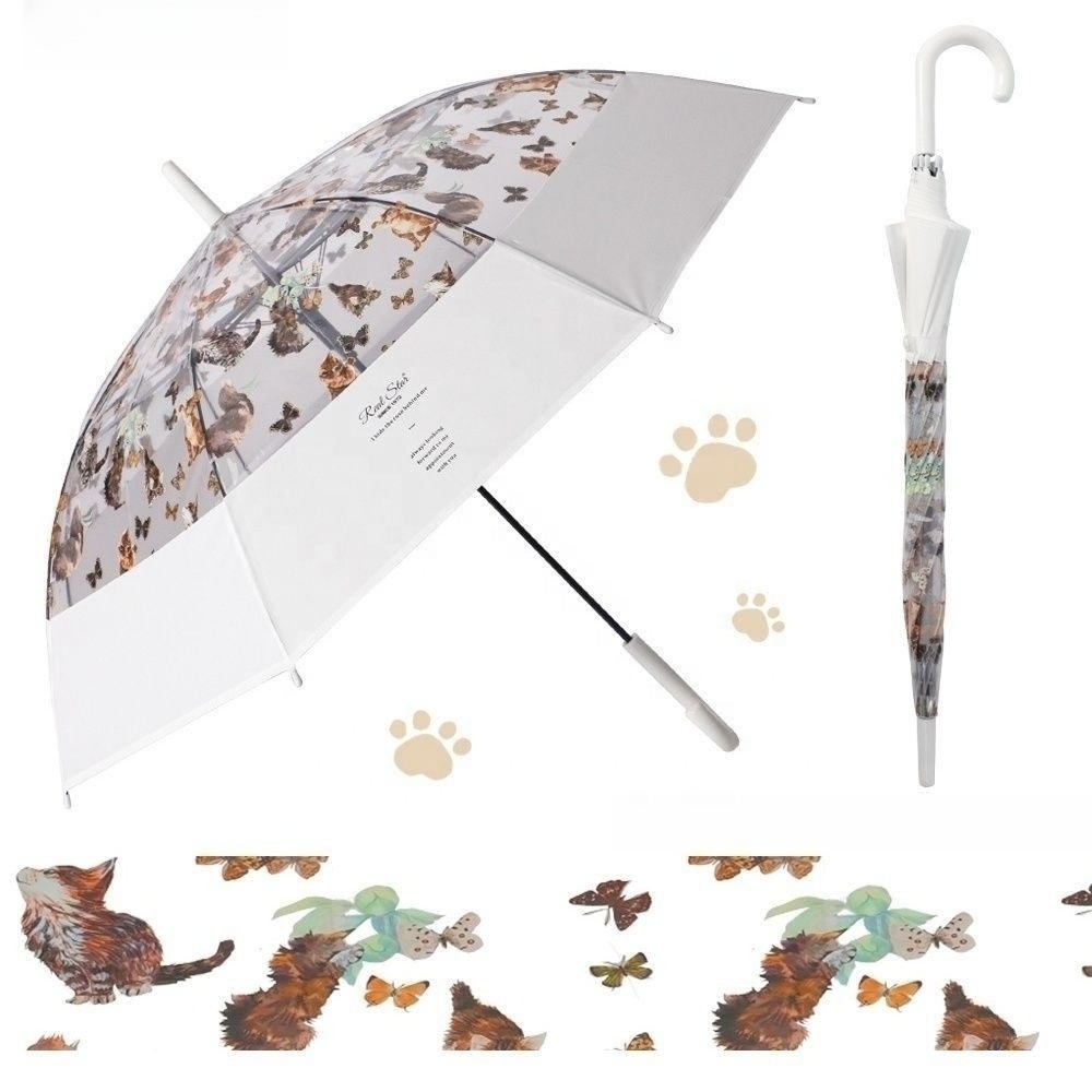 Japanese cute little fresh cat and dog transparent promotional umbrellas for the rain waterproof