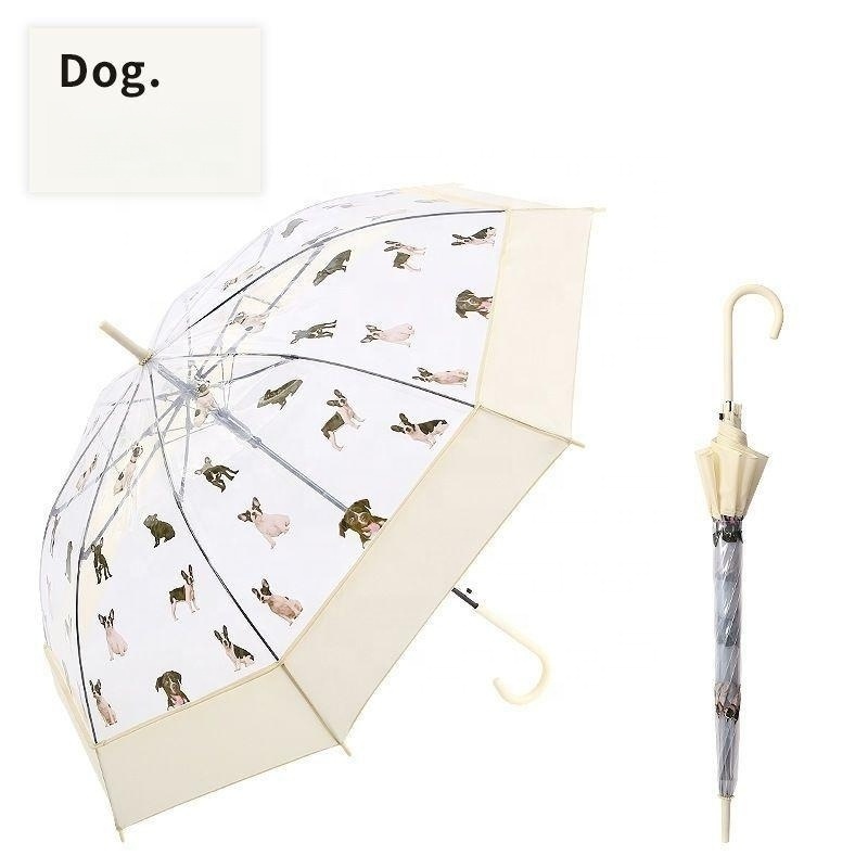 Japanese cute little fresh cat and dog transparent promotional umbrellas for the rain waterproof