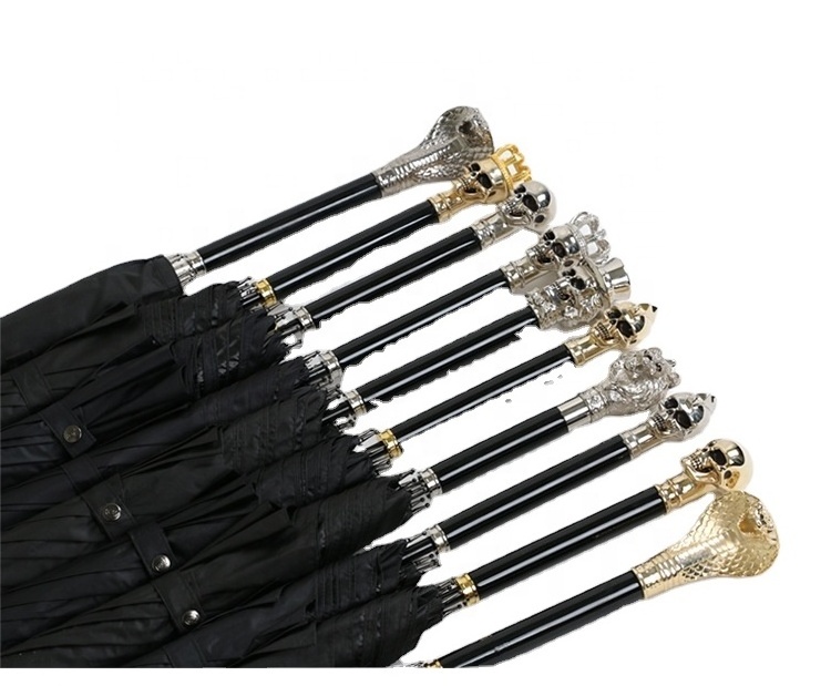 Custom creative metal lion snake animal head handle gifts luxury umbrellas for vinyl sun protection