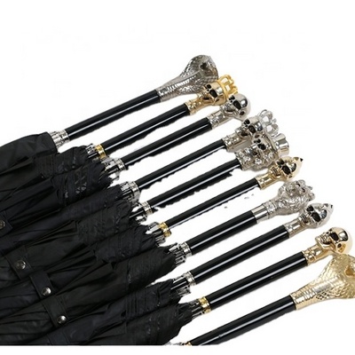 Custom creative metal lion snake animal head handle gifts luxury umbrellas for vinyl sun protection