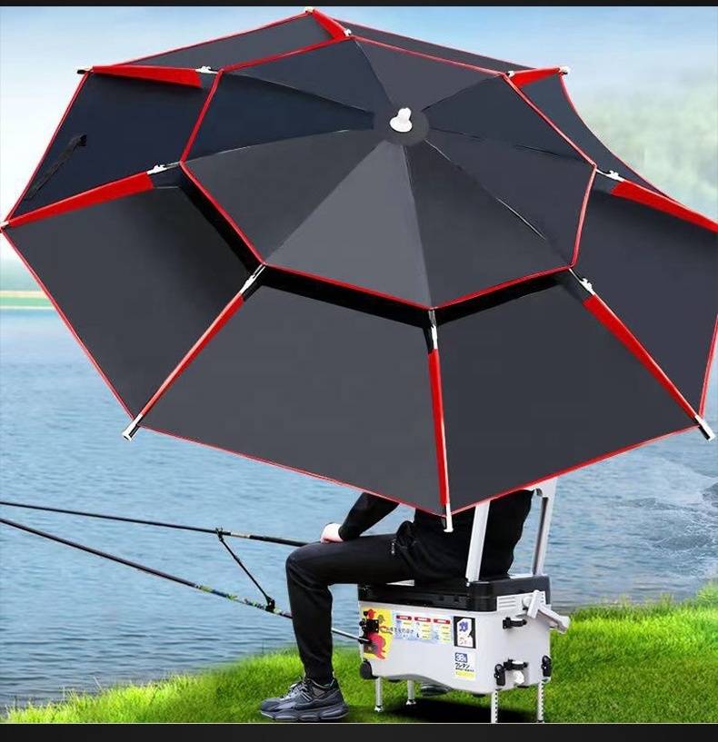 Outdoor fishing umbrellas for the rain, adjustable fold double canopy thickened reinforced umbrella