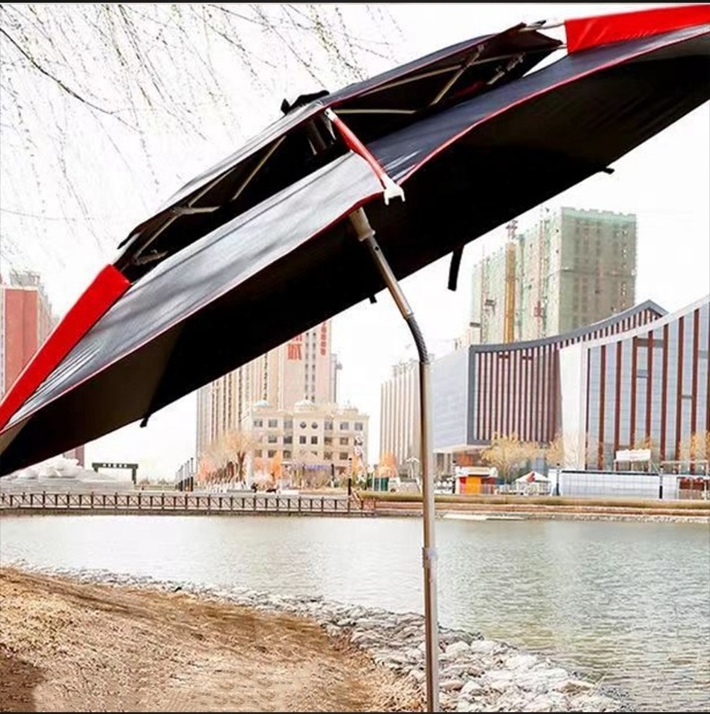 Outdoor fishing umbrellas for the rain, adjustable fold double canopy thickened reinforced umbrella