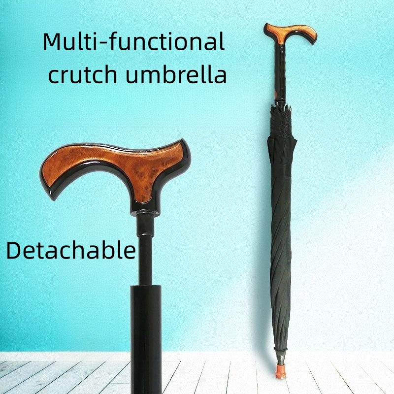 Good quality portable non-slip hiking multi-functional walking stick detachable crutch custom umbrellas with logo