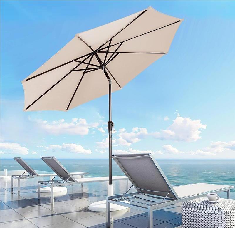 2.7m Outdoor garden umbrella for Coffee shop, curved patio umbrellas with Round square shaped  base  for beach