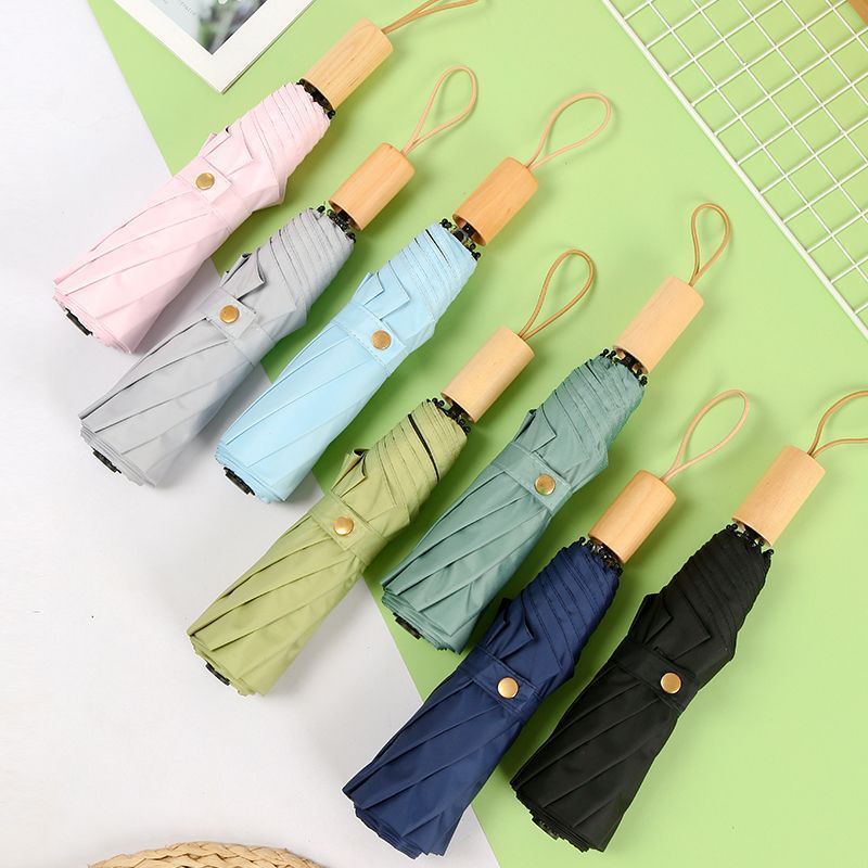 Wooden handle umbrella for rain and sun,  Pongee UV dual purpose umbrella from supplier