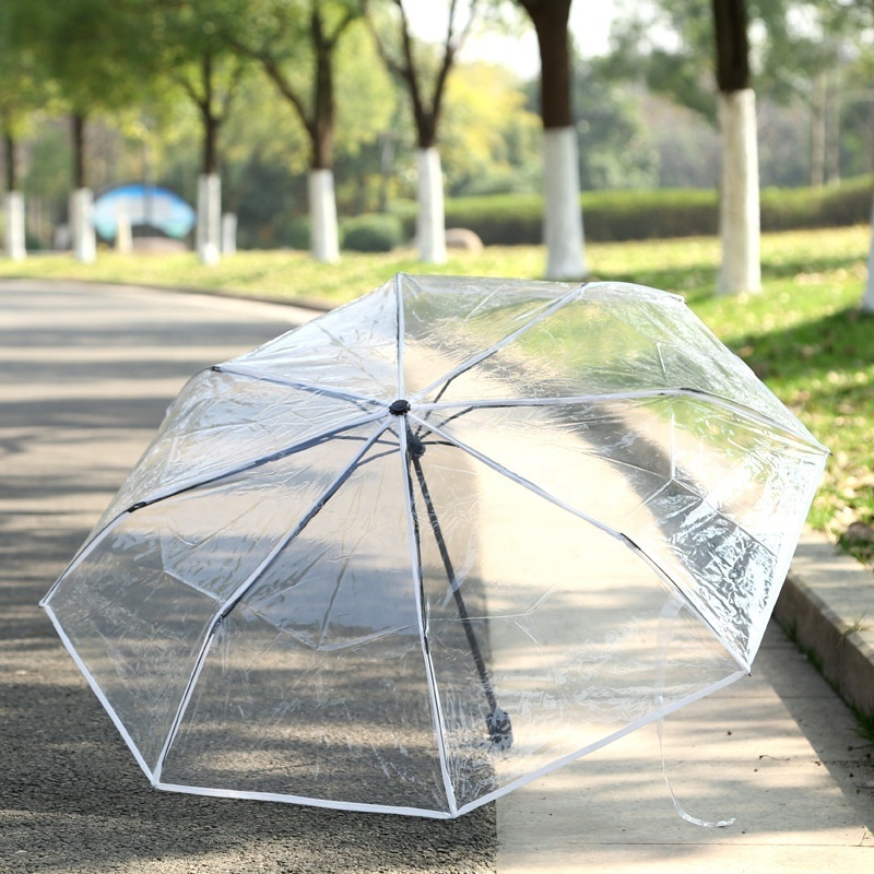 Wholesale Ready to Ship 21 inch Transparent Clear POE Three Fold Umbrellas for the Rain, Regenschirm