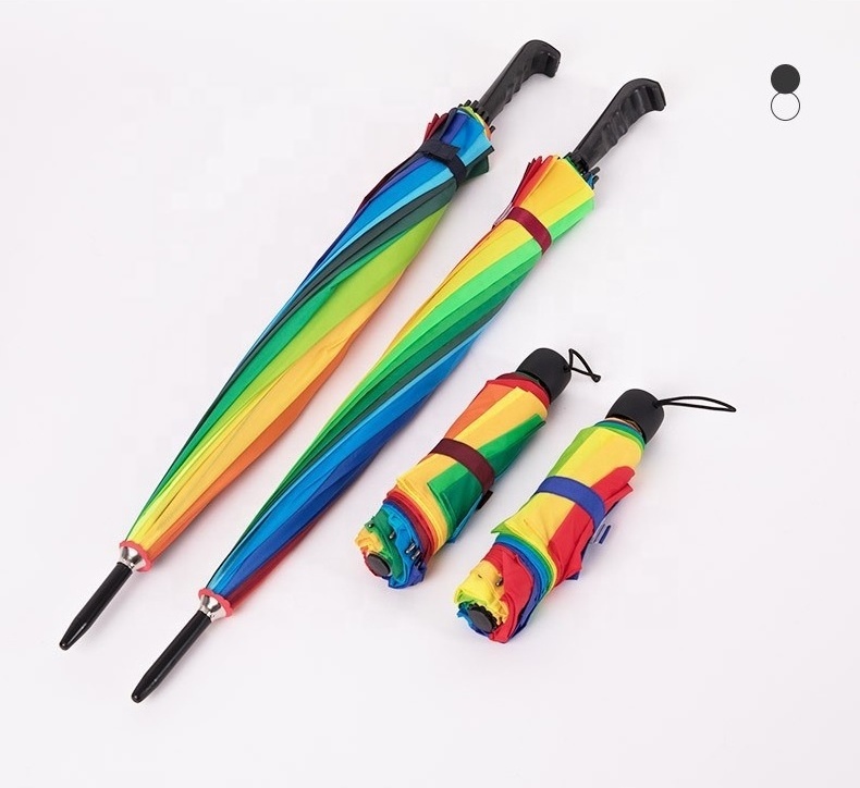 Fashion Hot Sale Custom 16K Rainbow Iridescence Big Windproof Long Handle Straight Golf Umbrella for Women