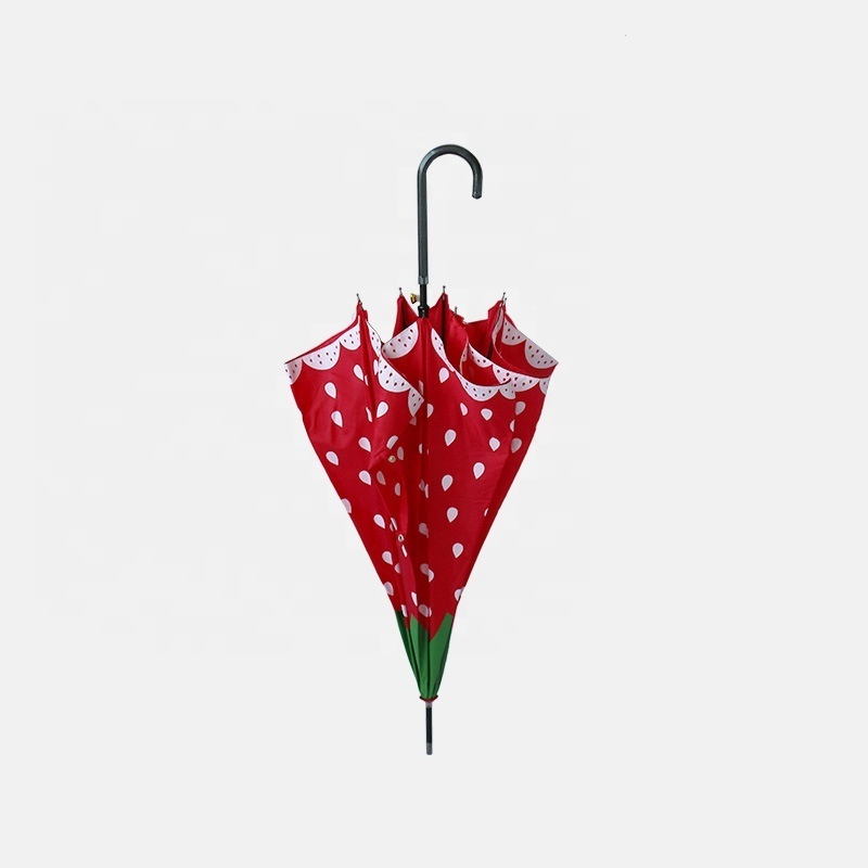 Custom Designed Strawberry Fruit Princess Apollo Curved Handle Straight Umbrella for Students