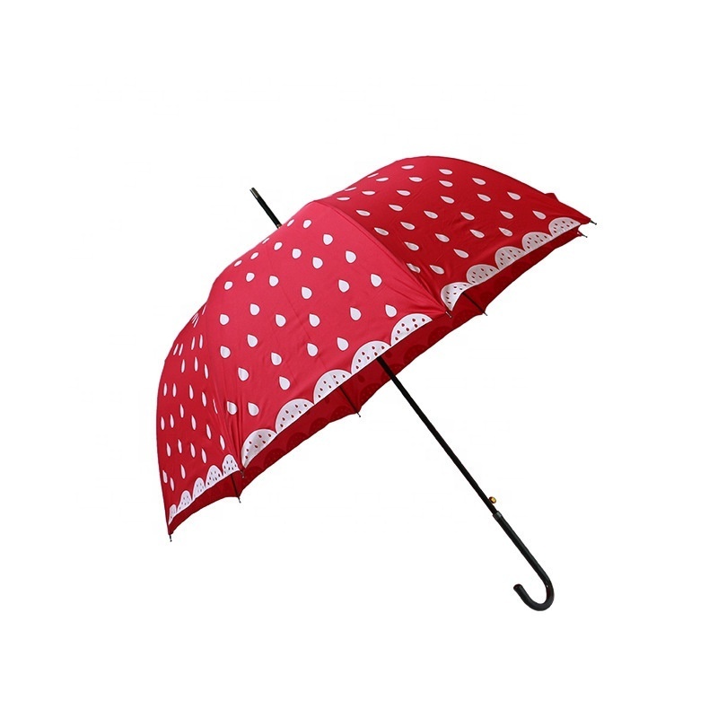 Custom Designed Strawberry Fruit Princess Apollo Curved Handle Straight Umbrella for Students