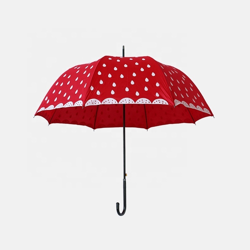 Custom Designed Strawberry Fruit Princess Apollo Curved Handle Straight Umbrella for Students