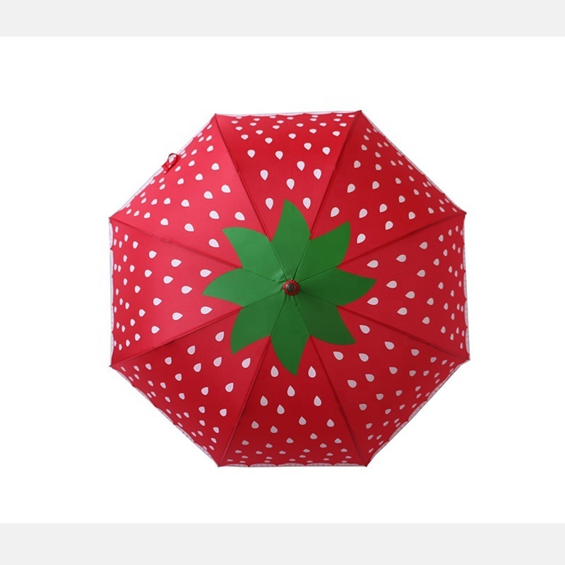 Custom Designed Strawberry Fruit Princess Apollo Curved Handle Straight Umbrella for Students