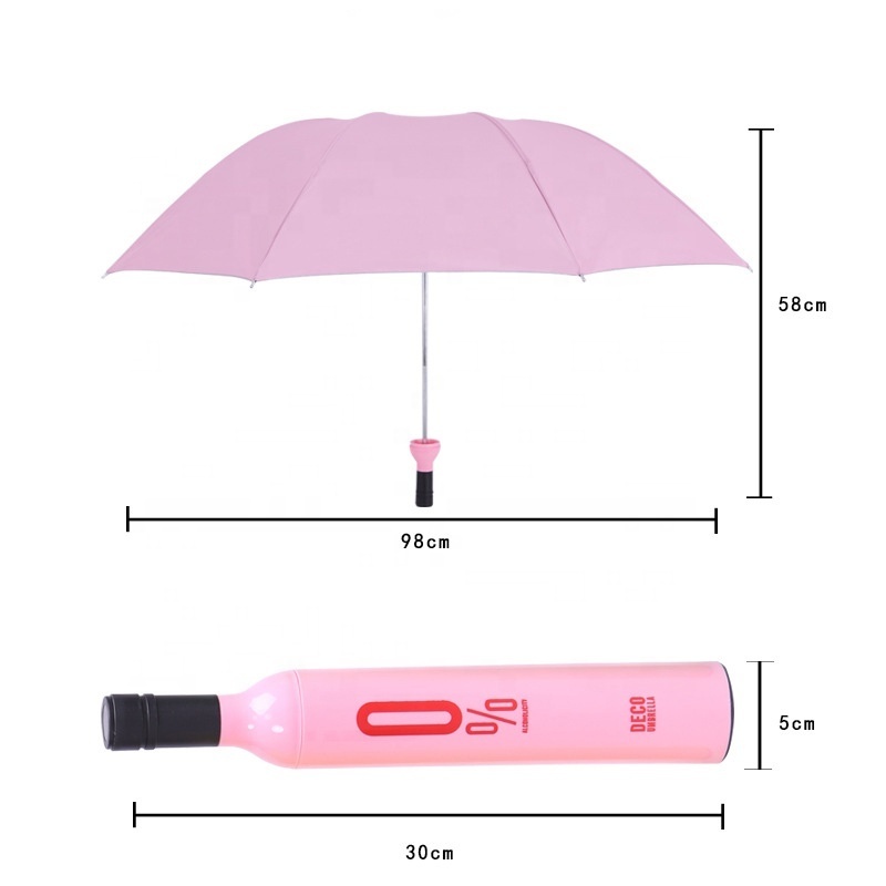 2024 Custom logo Advertise Business Promotion Travel Rainy Sunny 3 Folding Foldable Wine Bottle Umbrellas