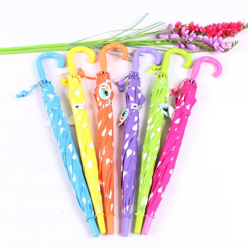 Creative Magic Kids Straight Umbrella Water Color Changing Pattern Hook Plastic Handle With Whistle