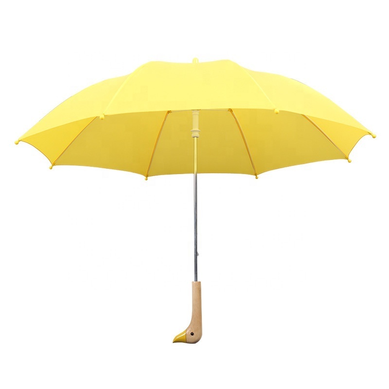 New Cute Straight Children's Umbrella with Yellow Duck Manual Open Student Umbrella Cartoon Style