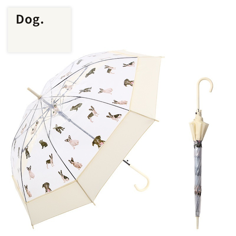 Cat Dog Creative 8 bone automatic vinyl umbrella with fiber ribs, ins straight POE  umbrella for rain