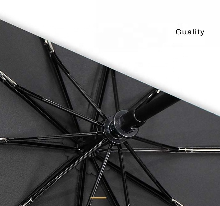 Wholesaler High Quality Luxury Men's Business Gifts Umbrella Automatic Three Folding Umbrella With Hook Leather Handle