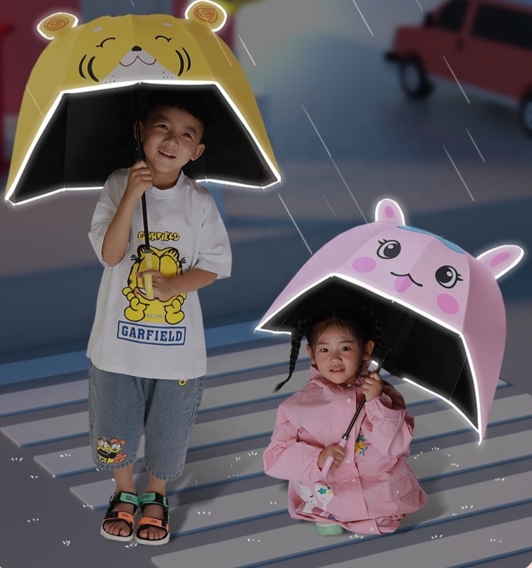 Lovely animal children's umbrella with safe reflective strip, sunshade UV protection helmet umbrella