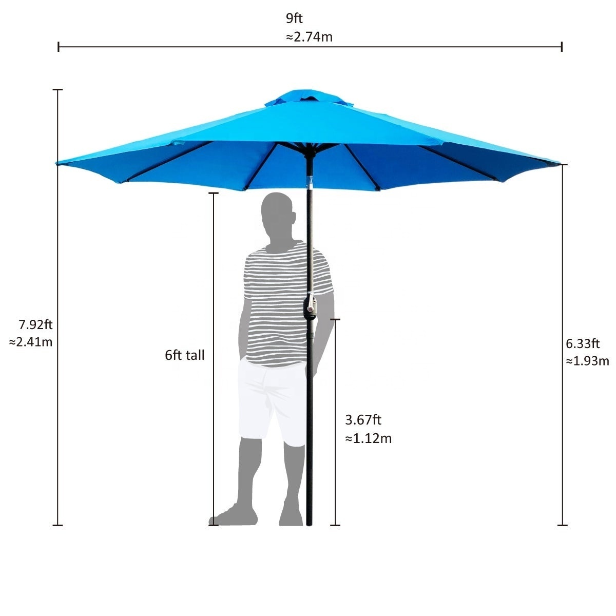 Beach 48 inch Green Blue Promotional Metal Frame Big Outdoor Commercial Pool Patio Garden Umbrella for Restaurants