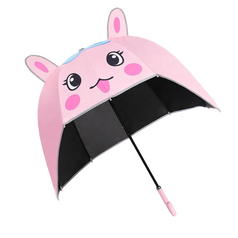 Lovely animal children's umbrella with safe reflective strip, sunshade UV protection helmet umbrella