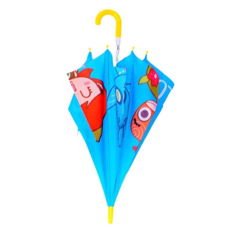 Cartoon fun children's straight umbrella, double safety fiberglass custom advertising umbrella