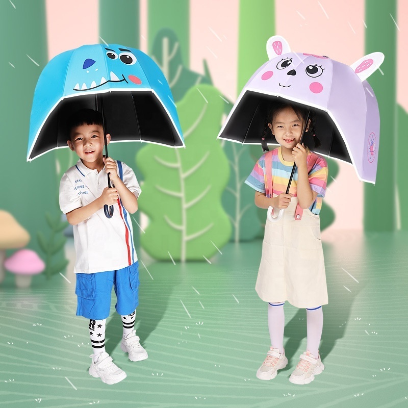 Lovely animal children's umbrella with safe reflective strip, sunshade UV protection helmet umbrella