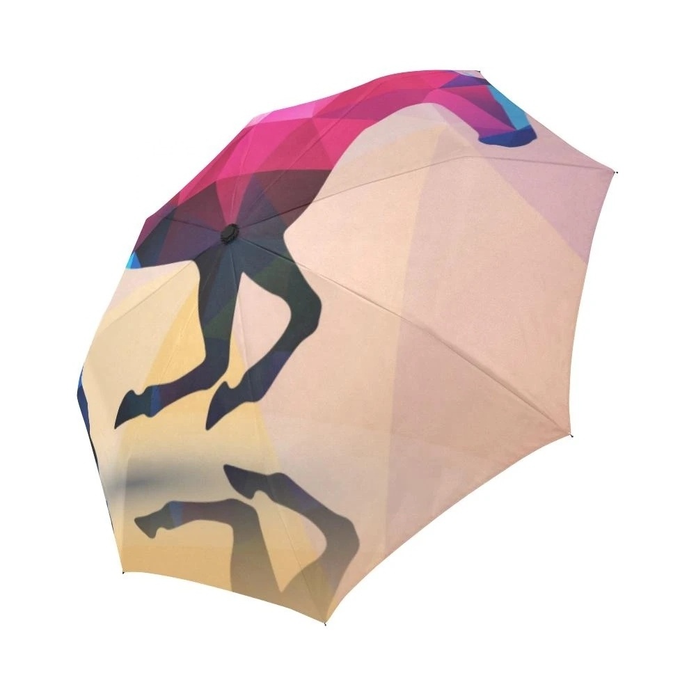 New Cool Printing Style Horse Printing Glass Fiber Three Auto-folding Umbrella for Sunny and Rainy Day