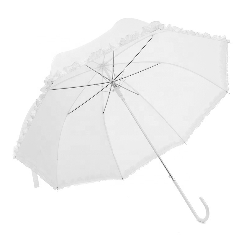 Romantic Hot Selling Waterproof Special Elegant Parasol Ladies' Romantic Straight FRILLED BRIDAL Umbrellas for wedding