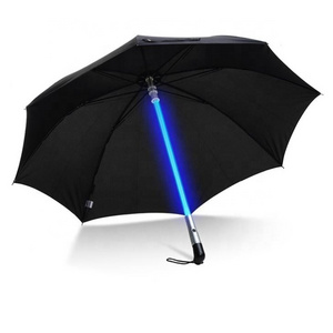 Portable Christmas Outdoor Advertise Rechargeable Blue Flash Light Up Drop Battery Long Handle Promotion Led Pole Stick Umbrella