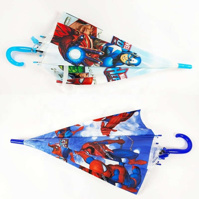 Hot sell hook handle custom star spiderman digital print cartoon character children kids cute umbrella