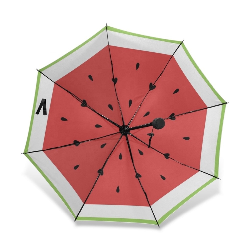 Fashion 2020 Compact Travel Portable Super Waterproof Sun Protection Umbrellas Summer Fruit Pink Watermelon 3 Fold Umbrella