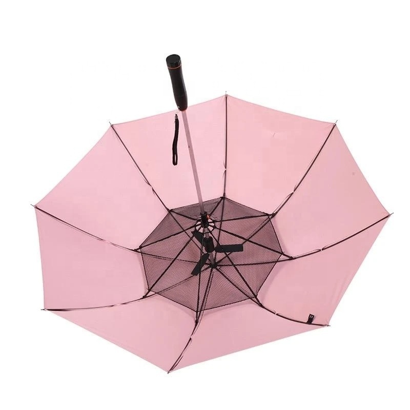 High Quality Popular Sale Pink Outdoor Sunshade Cool Air Straight Umbrella with Electric Fan, Outdoor Umbrella with USB Recharge