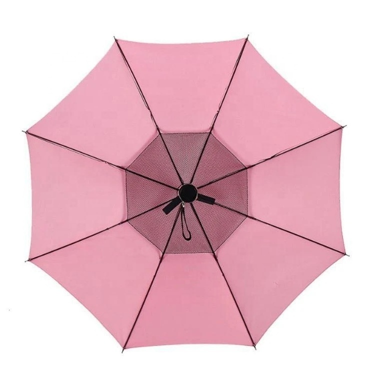 High Quality Popular Sale Pink Outdoor Sunshade Cool Air Straight Umbrella with Electric Fan, Outdoor Umbrella with USB Recharge