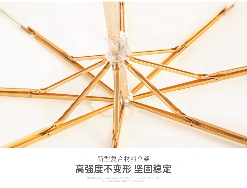 fashion OEM gift umbrella chinese style high quality gold luxury 3 folding umbrella with rose flower handle