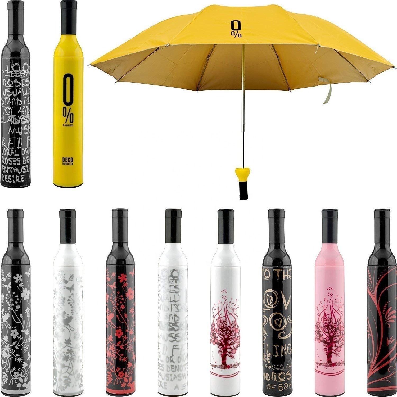 Wholesale Ready to ship Advertising Blue Wine Bottle 3 Folding Umbrella with Silver Coating, Gift Umbrella for Promotion