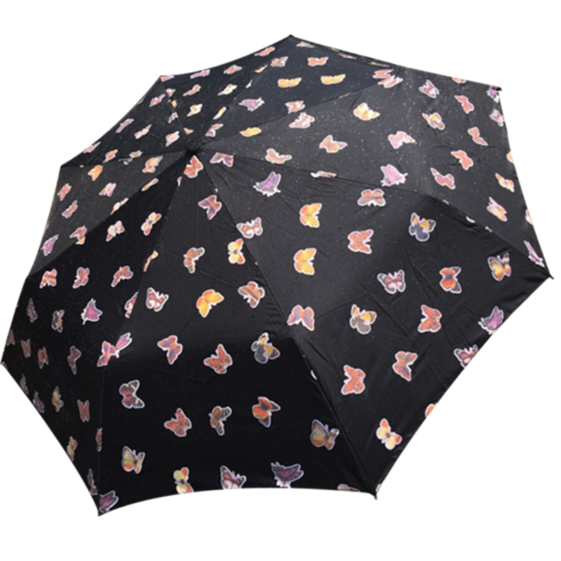 Amazing fantastic appear customized design stripe butterfly drip 3 Fold Magic color change printing umbrella when wet