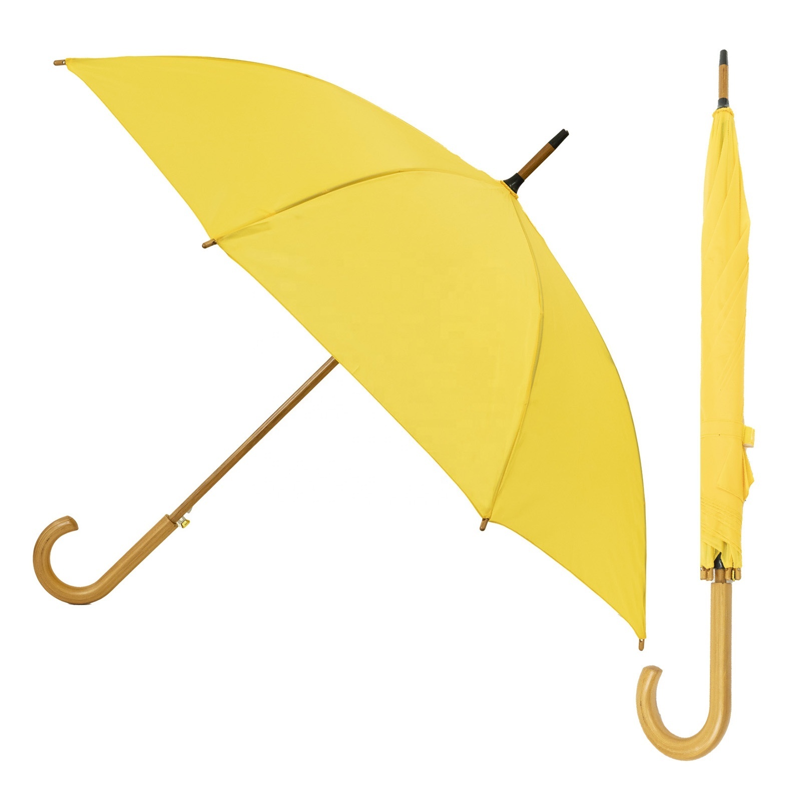 Customized Promotional Wooden Shaft Yellow Rain Automatic Straight Umbrella for Advertising, parapluies