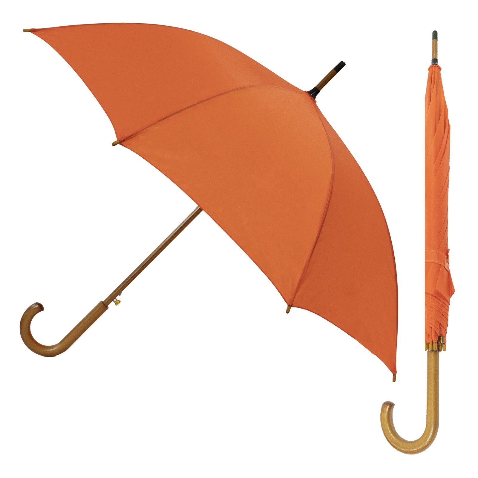 Customized Promotional Wooden Shaft Yellow Rain Automatic Straight Umbrella for Advertising, parapluies