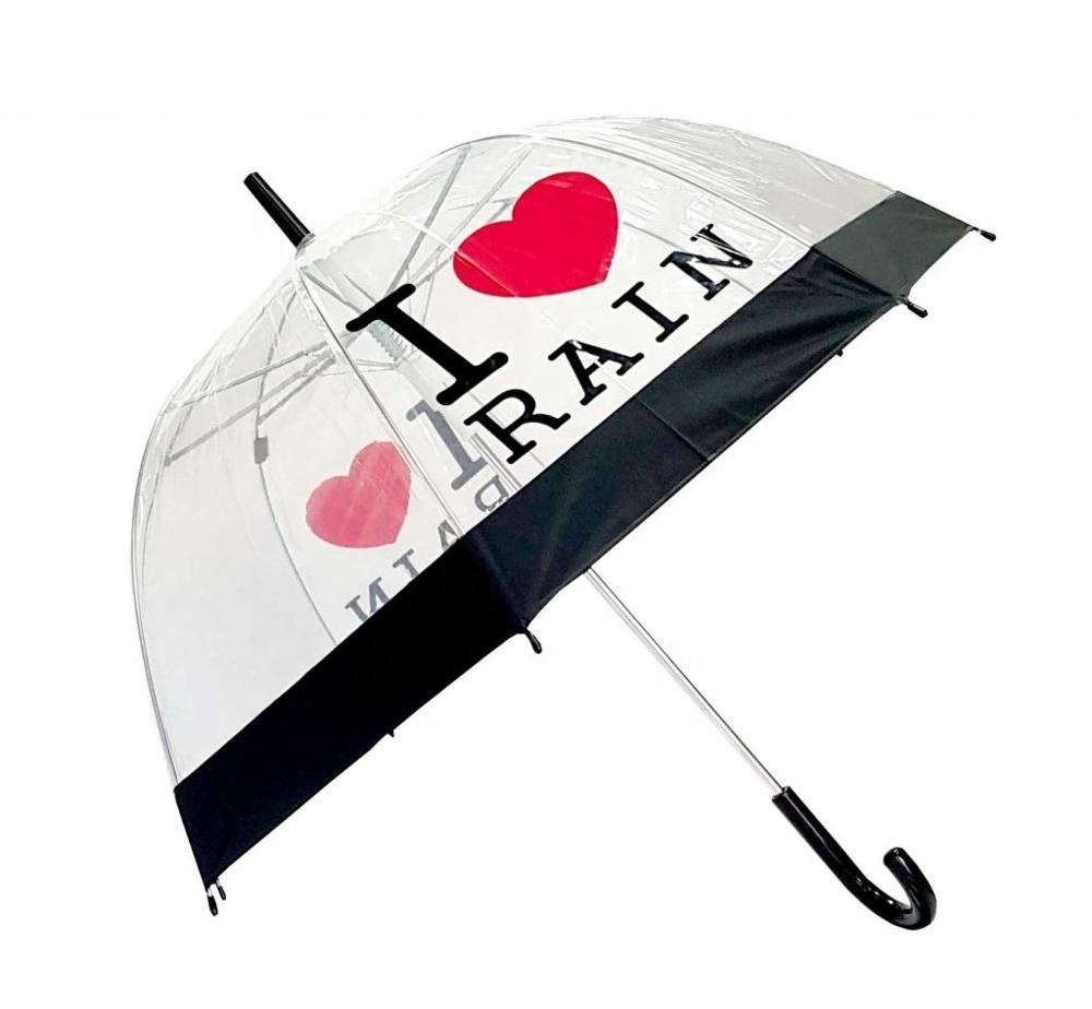 Popular Sale i love rain Printing Dome Bubble POE Clear Transparent Umbrella