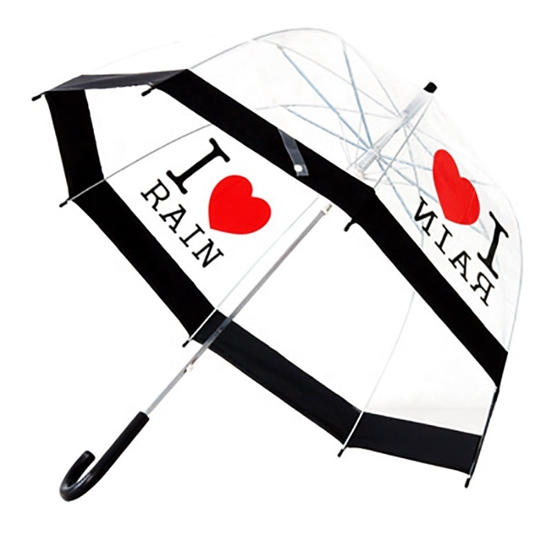 Popular Sale i love rain Printing Dome Bubble POE Clear Transparent Umbrella